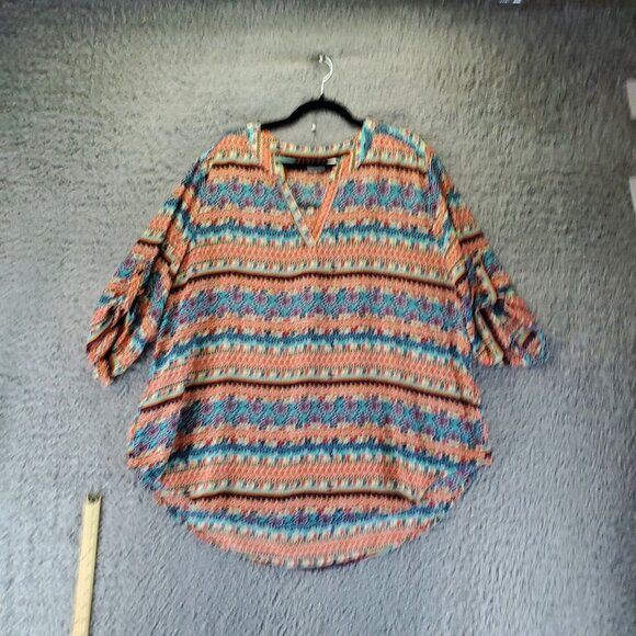 Cato Top Womens 3XL Multicolor Boho 3/4 Sleeve Lightweight V-Neck - Picture 1 of 9